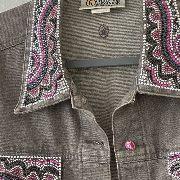 CHRISTINE ALEXANDER VINTAGE DENIM JEAN JACKET WITH CRYSTAL EMBELLISHMENTS - Picture 7 of 8